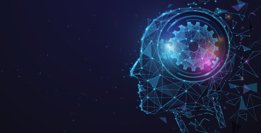 AI, Artificial intelligence. Ai digital brain. Robotics concept. Human face made from polygon. Illustration vector